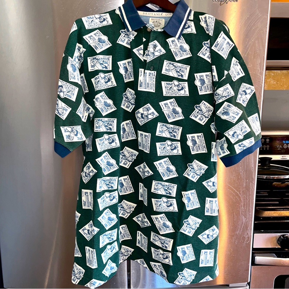 Brittania GOLF NEW polo shirt,  men’s XL GREEN BLUE knit golfer, vintage preppy